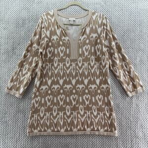 Chicos Sweater Womens 1 M/8 Brown Knit Tunic V-Neck Long Sleeve Soft Stretchy